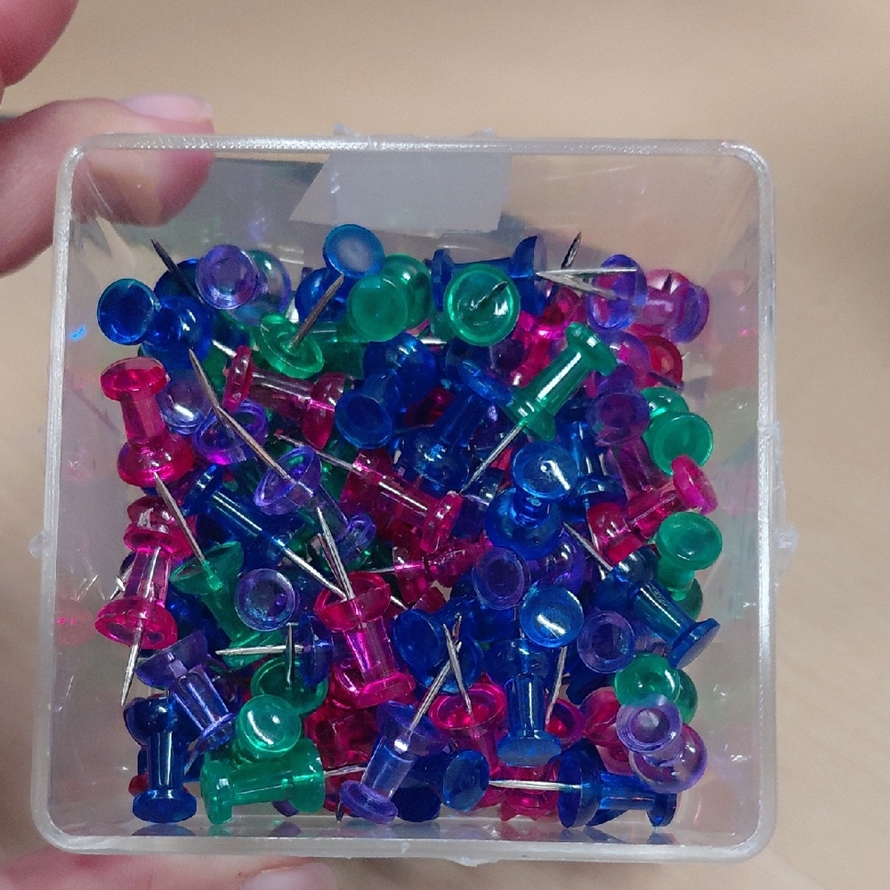 Multi-Color Push Pins - Assorted Blue, Green, Pink, Purple - Brand